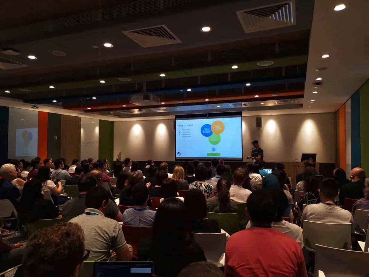 Ivan So speaking on search intent at WordCamp conference in Singapore